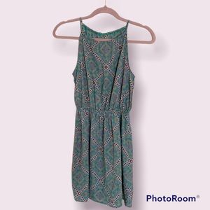 Green Multi Print High neck Sleeveless Dress